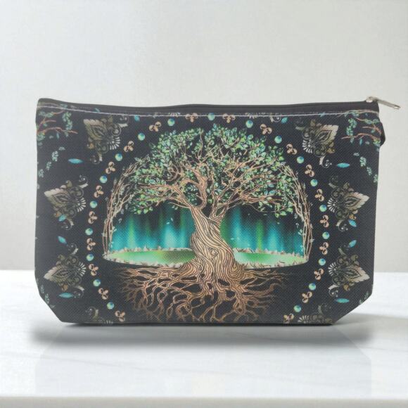 Tree of Life Cosmetic Bag Green 7x10x2 - Mystical Multi-Functional Makeup Pouch - Picture 2 of 13